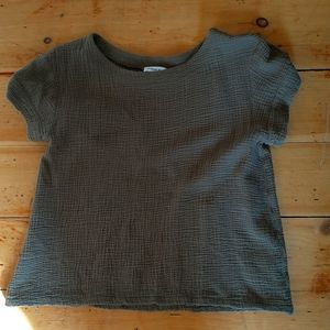 Olive Crinkle Gauze Boxy Tee